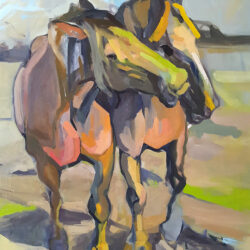 Two horse twin with colorful palette oil on canvas