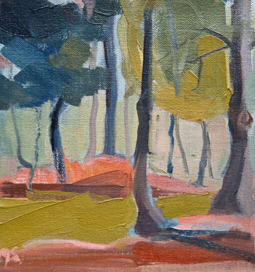 Online sale of oil landscape painting in a wood of monts d'ardèche in France