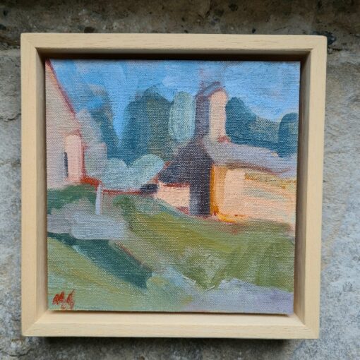 Peinture à l’huile de paysage du sud de la France. Peinture des monts d’Ardèche. Landscape oil painting in South of France. Plein painting. Typical French landscape.